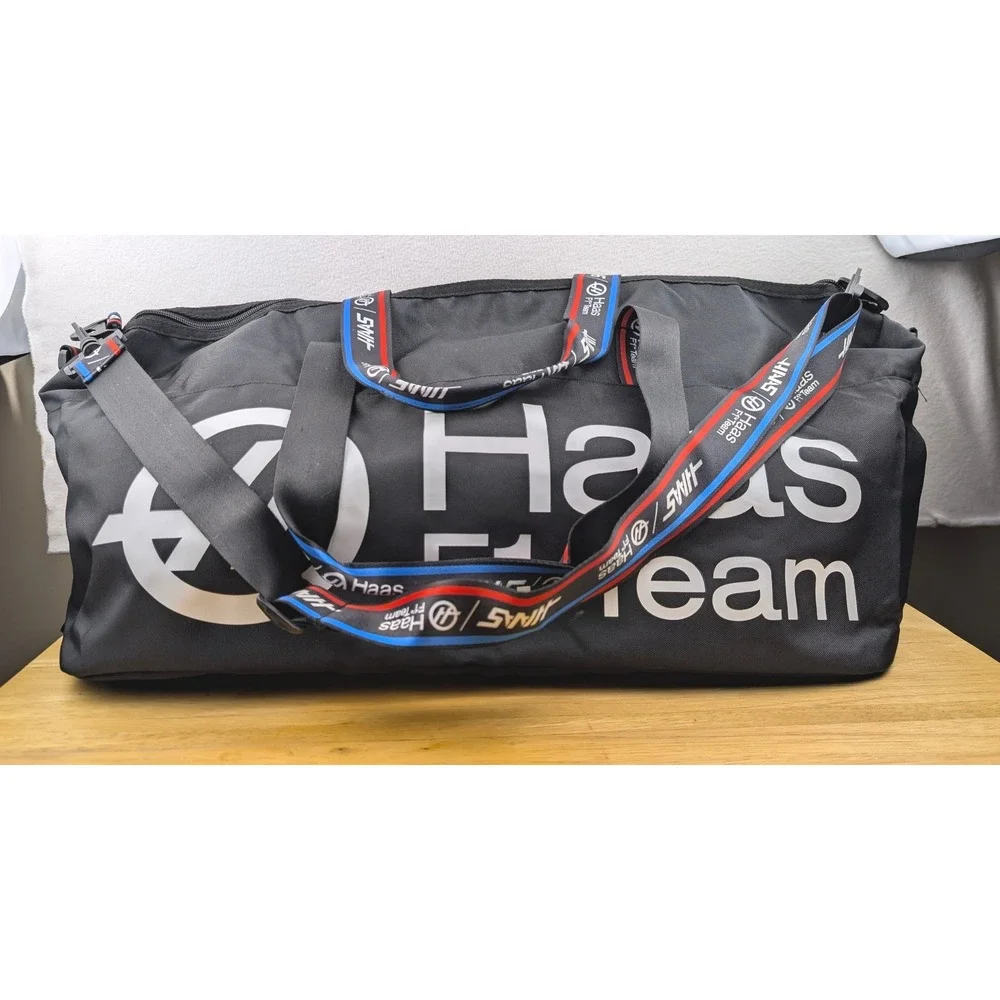 Haas F1 Team Duffel Bag Black Racing Travel Gym Bag with Shoulder Strap